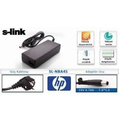 S-link SL-NBA45 HP Notebook Adaptörü 19V 80W 4.74A 7.4x5.0 Notebook Adaptör