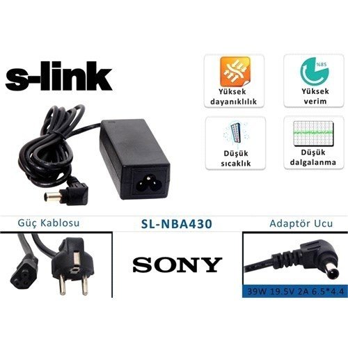 S-Link Sl-Nba430 Sony Notebook Standart Adaptör 39W 19.5V 2A 6.5*4.4 Notebook Adaptör