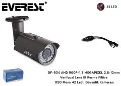 EVEREST DF-934 GÜVENLİK KAMERASI AHD 960P-1.3 MP 2.8-12MM LENS  OSD MENU 42 LEDLİ GÜVENLİK KAMERASI