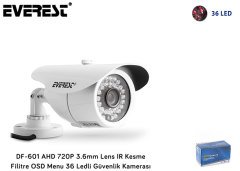 EVERST DF-601 GÜVENLİK KAMERASI AHD 720P-1.0 MP 3.6MM LENS OSD MENU 36 LEDLİ GÜVENLİK KAMERASI