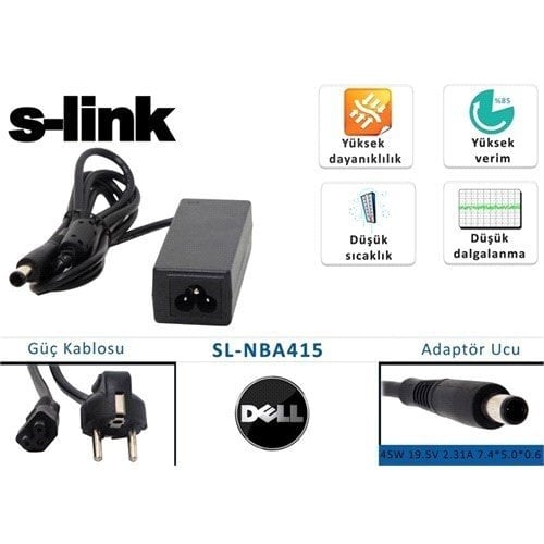 S-Link Sl-NBA415 Dell Notebook Standart Adaptör 45W 19.5V 2.31A 7.4*5.0*0.6