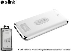 S-LINK IP-W10 POWERBANK 10000 MAH LCD GÖSTERGE 2 USB ÇIKIŞLI VE KABLOSUZ TAŞINABİLİR PİL ŞARJ CİHAZI