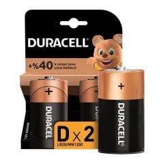 DURACELL 2'Lİ D BÜYÜK BOY 1.5V TEK KULLANIMLIK PİL LR20