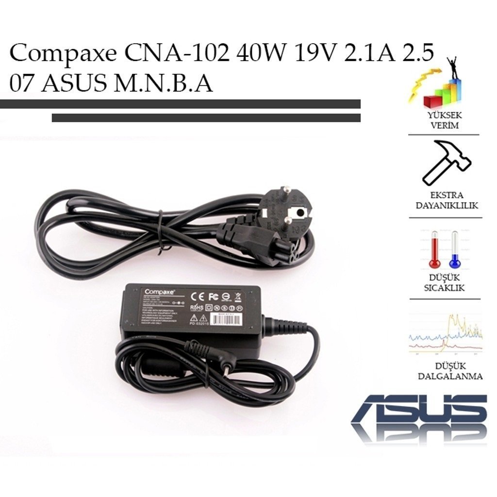 Compaxe Cna-102 Asus Notebook Adaptör 40W 19V 2.1A 2.5-07 L Uçlu Dizüstü Bilgisayar Adaptörü