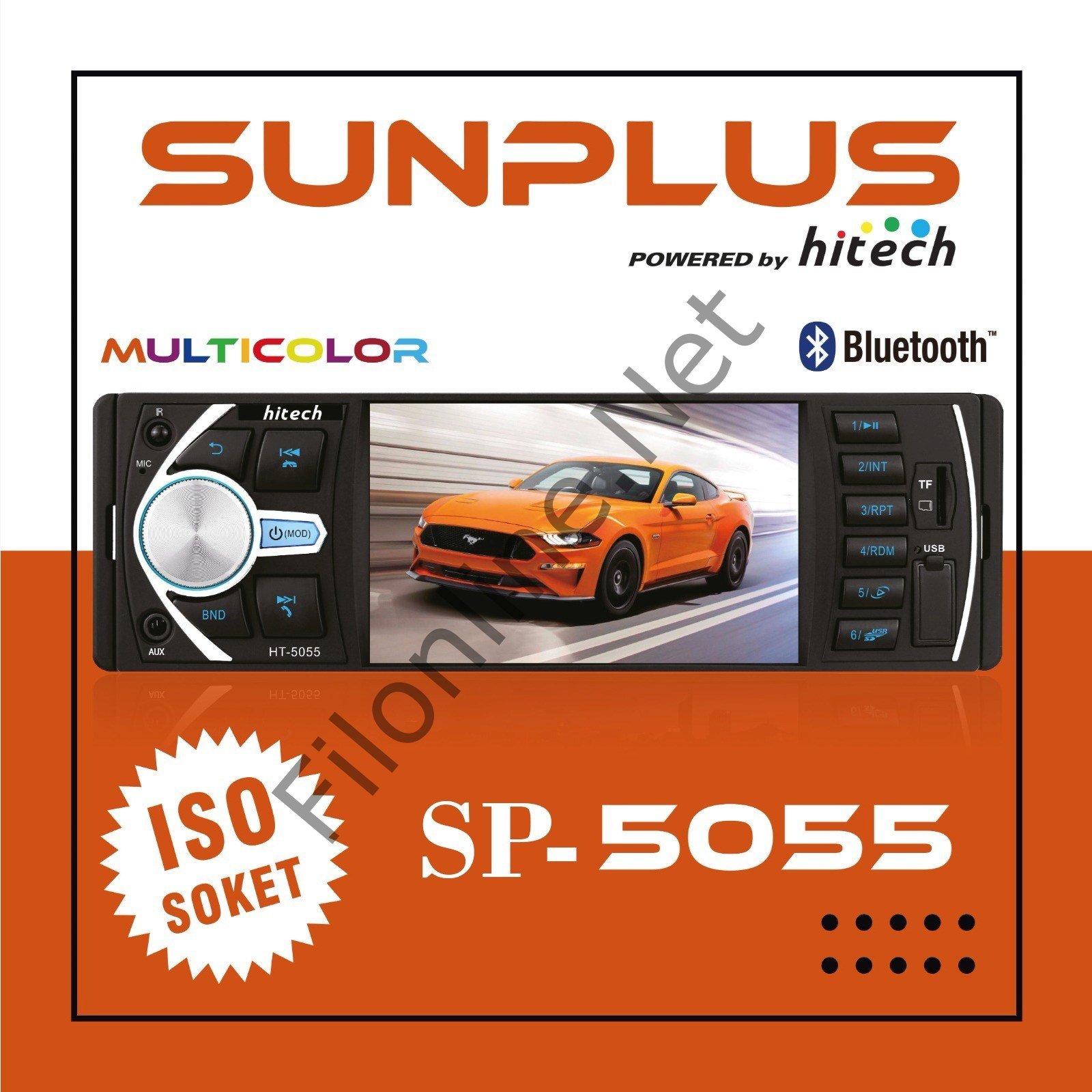 SUNPLUS SP-5055 7 RENKLİ MULTİ COLOR 4 İNÇ BLUETOOTH'LU 55WX4 OTO TEYP