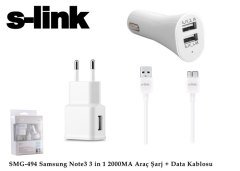 S-LINK SMG-494 ARAÇ ŞARJ ADAPTÖRÜ VE ŞARJ KABLOSU MICRO USB 3.0 SAMSUNG NOTE3/S5 2000MA