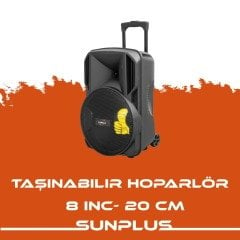 SUNPLUS HT-820 HOPARLÖR 8'' 20CM SD/MMC/USB/MP3/FM BT'LU LCD EKRAN KUMANDALI TAŞINABİLİR HOPARLÖR