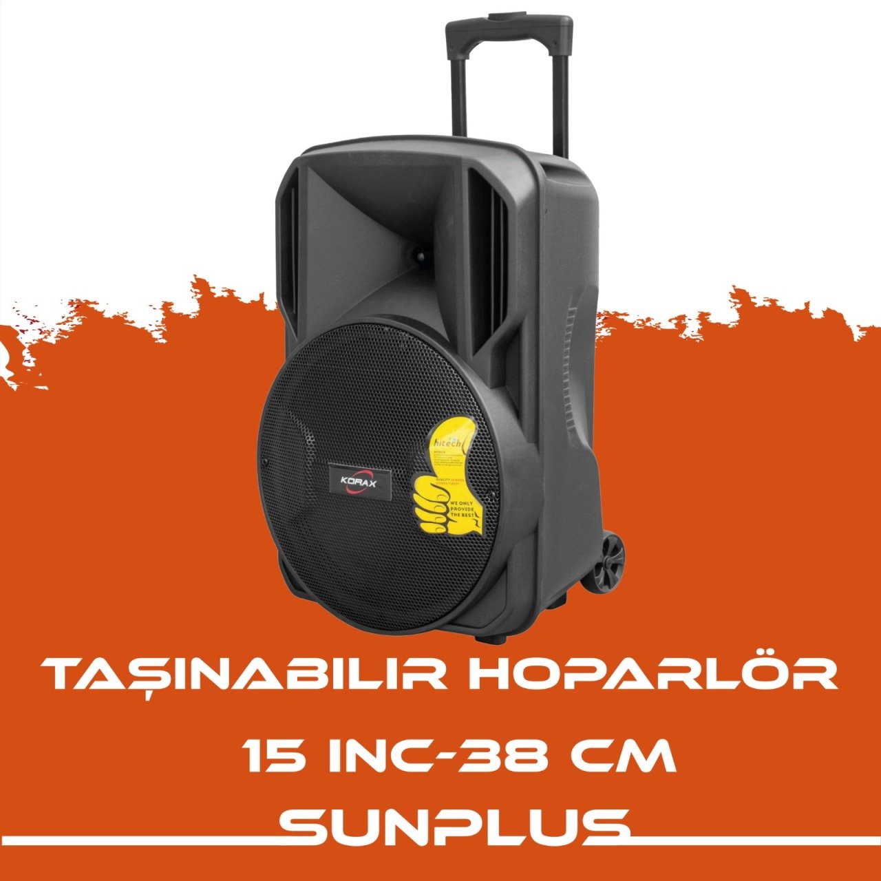 SUNPLUS HT-1538 HOPARLÖR 15'' 38CM SD/MMC/USB/MP3/FM BT'LU LCD EKRAN KUMANDALI TAŞINABİLİR HOPARLÖR