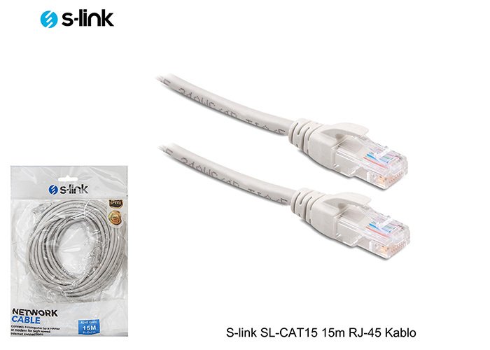 S-LINK SL-CAT15 CAT5 NETWORK KABLOSU 15 METRE 100/1000 MBPS RJ-45 KABLO