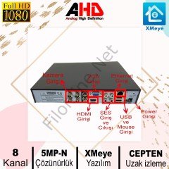 KAYIT CİHAZI DVR 8 KANAL AHD 4MP 1080P VİDEO KAYIT CİHAZI WELLBOX WB-308N1H4S