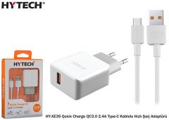 Hytech HY-XE35 Telefon Hızlı Şarj Adaptörü Quick Charge QC3.0 2.4A Type-C Kablolu Beyaz/Gri