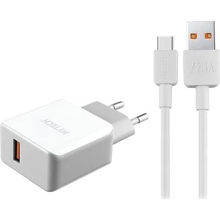 Hytech HY-XE35 Telefon Hızlı Şarj Adaptörü Quick Charge QC3.0 2.4A Type-C Kablolu Beyaz/Gri