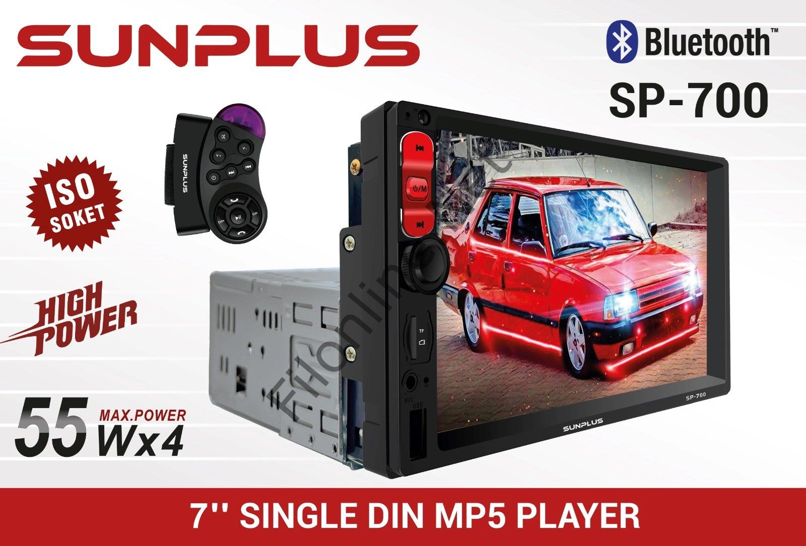 SUNPLUS SP-700 7'' MP5 ÇALAR 55W X 4 BLUETOOTH DOKUNMATİK EKRA OTO TEYP