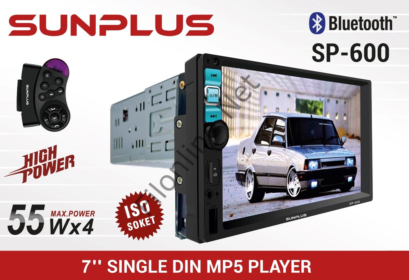 SUNPLUS SP-600 7'' MP5 ÇALAR 55W X 4 BLUETOOTH DOKUNMATİK EKRA OTO TEYP 