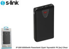 S-LINK SL-IPG80 POWERBANK 8000MAH LED EKRAN 1 AMPER 3 ADET USB İLE ŞARJ TAŞINABİLİR ŞARJ CİHAZI