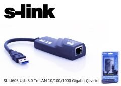 ETHERNET ÇEVİRİCİ USB 3.0 TO RJ45 10/100/1000 MBPS GİGABİT ETHERNET ÇEVİRİCİ S-LINK SL-U603