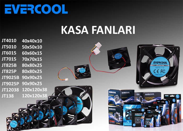 KASA FANI 80*80*25mm KUTULU POWERDAN BESLEMELİ KASA FANI EVERCOOL JT825P