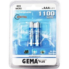 PİL 1100MA ŞARJ EDİLEBİLİR AAA 1.2V Nİ-MH 2'Lİ İNCE ŞARJLI PİL GEMA PLUS 1100