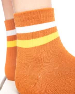 Serena Sarı-Beyaz Çizgili Hardal Tenis Çorap