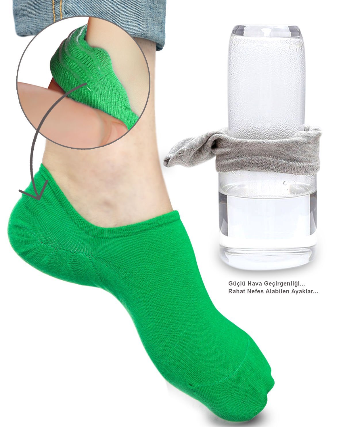 Yeşil Renk Kaymaz-Silikonlu Sneakers Babet Çorap