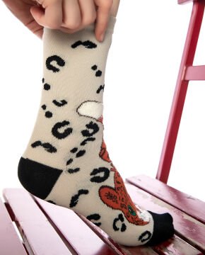 Turuncu Renk Kedi Desen Soket Çorap
