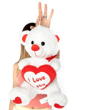 Kalpli I Love You Yazılı 40cm Beyaz Peluş Ayıcık