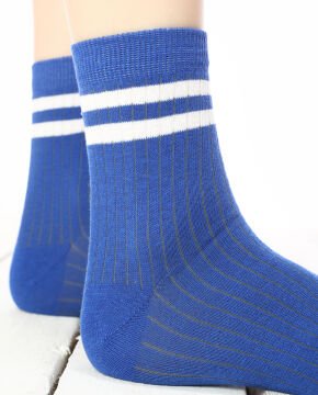 Larisa Saks Mavi Renk Beyaz Çizgili Soket Çorap