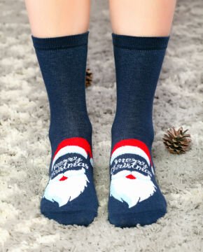 Merry Christmas ve Noel Baba Desenli Soket Çorap