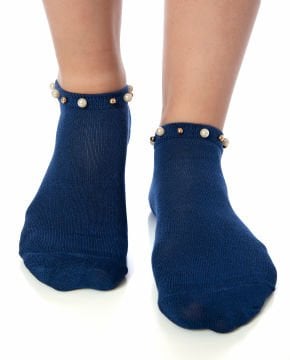 İnci Aksesuarlı Bambu Kısa Soket Çorap Mavi Renk