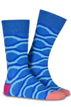 Mavi Altıgen Çizgi Desenli Soket Çorap Daniel