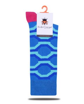 Mavi Altıgen Çizgi Desenli Soket Çorap Daniel