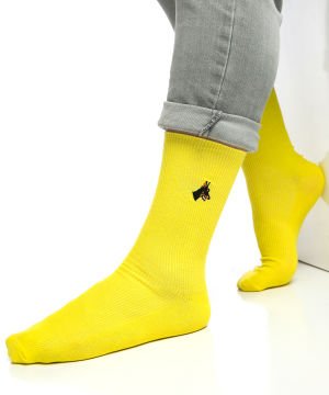 Köpek Nakışlı Sarı Renk Erkek Soket Çorap