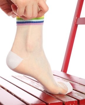 Tül Soket Çorap Renkli Çizgi Detaylı