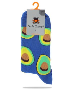 Avokado Desen Saks Mavi Soket Çorap