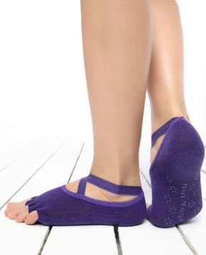 Şerit Lastik ve Kaydırmaz Parmaksız Yoga Çorabı Mor Renk