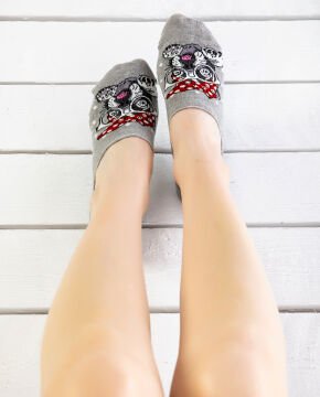 Kırmızı Bandanalı Pug Desen Babet  Çorap