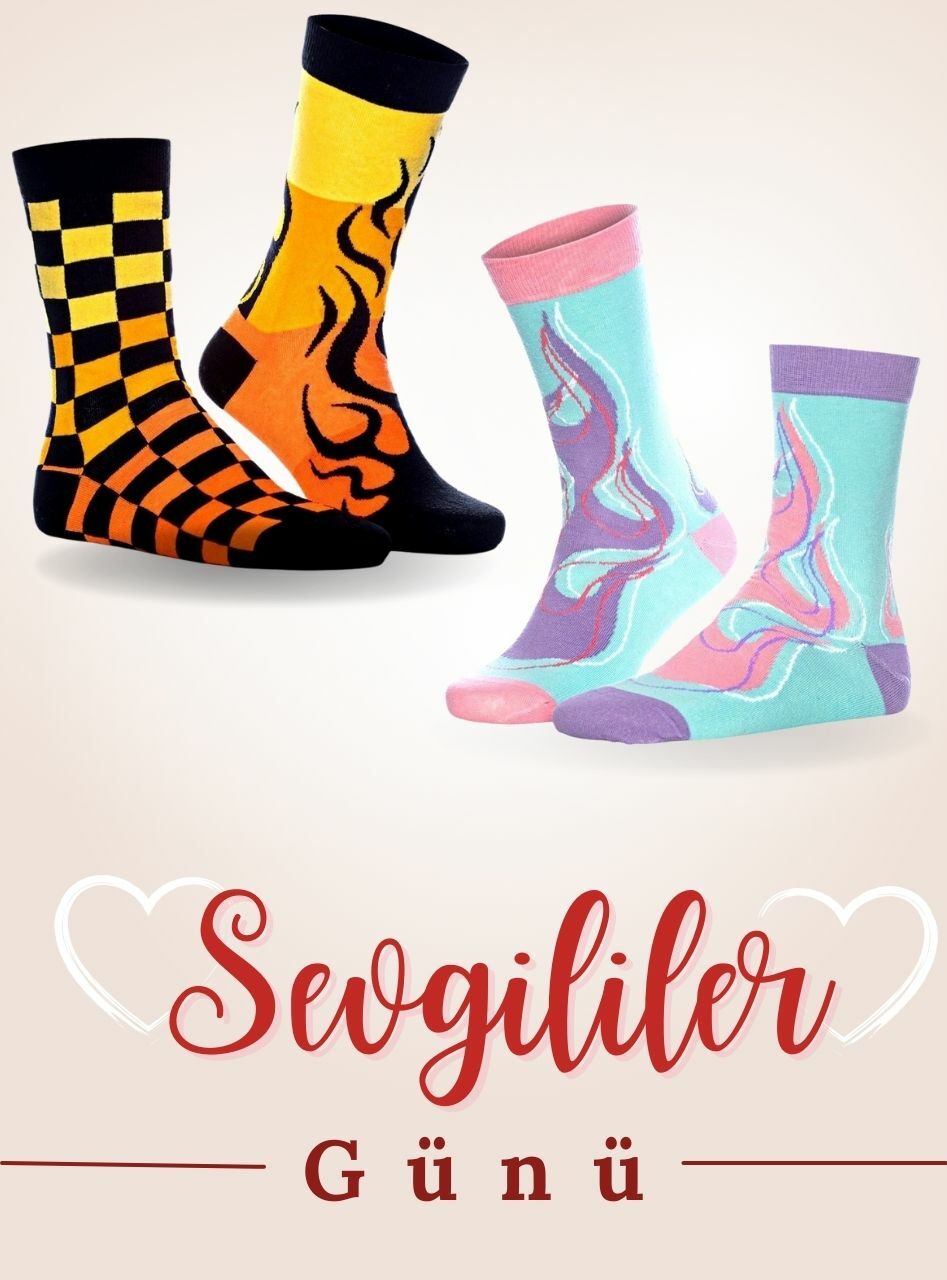 Alev Desenli Renkli Sevgili Çorapları