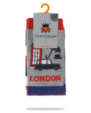 London Yazılı Telefon Kulübesi ve Araba Desenli Soket Çorap