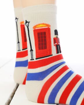 London Askeri ve Telefon Kulübesi Desenli Soket Çorap