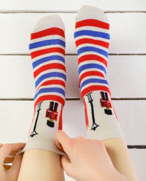 London Askeri ve Telefon Kulübesi Desenli Soket Çorap
