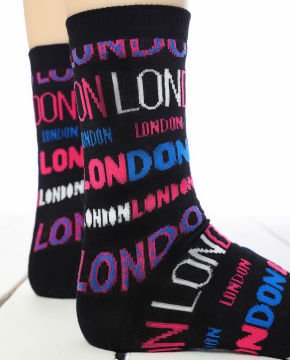 Renkli London Yazılı Soket Çorap