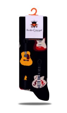 Renkli Gitar Desen Soket Çorap