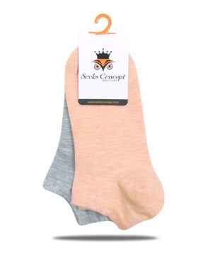 2lii Paket Kısa Soket Çorap Gri ve Yavruağzı Renk
