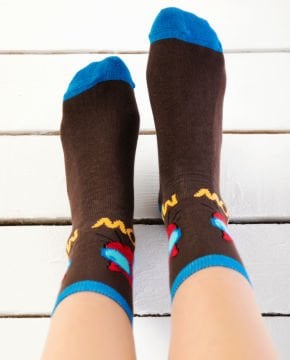 Kahverengi Kedi Desen Soket Çorap