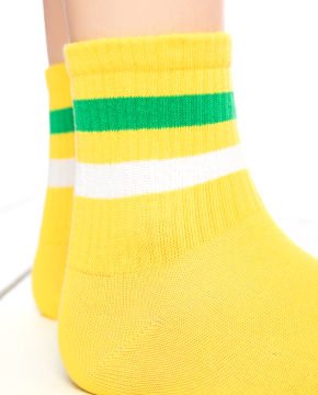 Beyaz-Yeşil Çizgi Desen Sarı Soket Çorap