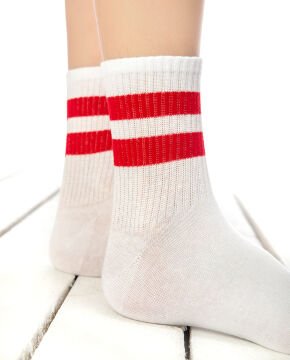 Serena Kırmızı Çizgili Beyaz Tenis Çorap