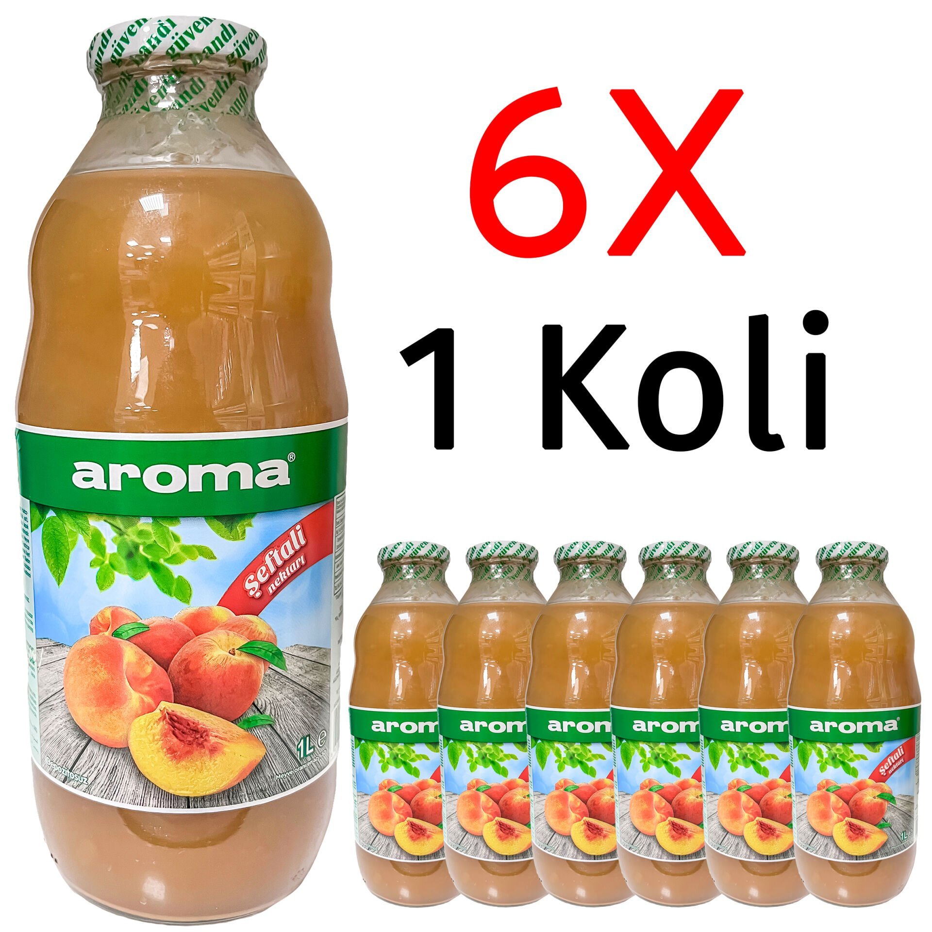 Aroma Şeftali Meyve Suyu 1 Litre Cam Şişe 6 Adet