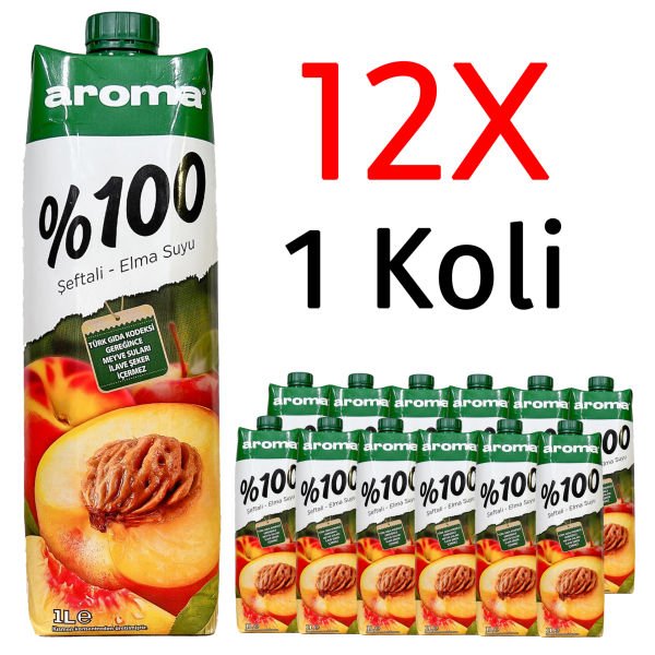 Aroma %100 Şeftali-Elma Meyve Suyu 1L 12 Adet