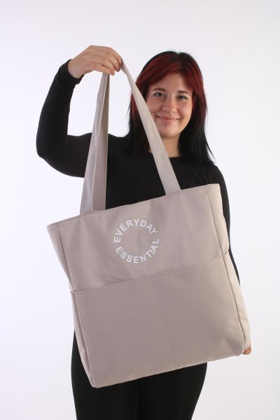 Soobepark 7 Bölmeli Fermuar Kapamalı Bondit Kumaş Shopper Omuz Çantası Taş