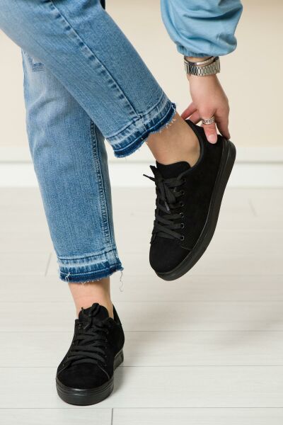 Soobepark Kadın Süet Sneaker Günlük Spor Ayakkabı Siyah
